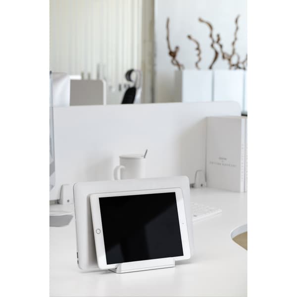 Dobbelt bærbar- og tabletstander, justerbar aluminium, sølv, 2-i-1 til MacBook, iPad, Ultrabooks