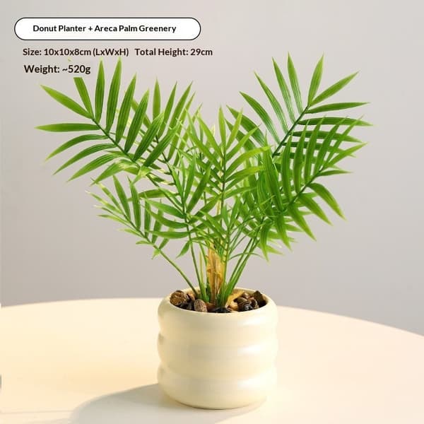 Kunstig blomsterbuket, langtidsholdbare plastikblomster, boligindretning Donut Vase + Areca Palm