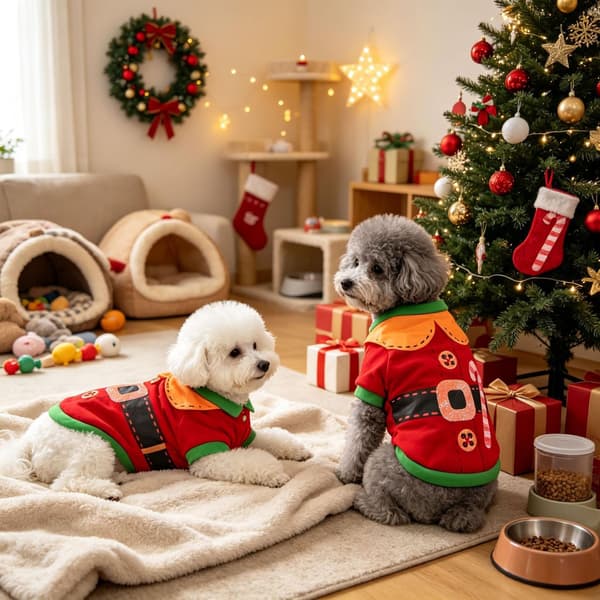 Julehunde T-shirt, kæledyrstøj til Teddy Bichon Pomeranian, Grøn Julemand