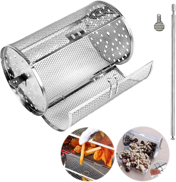 Churrasco-korg i rostfritt stål för kaffebönor, utomhusgrillning och campingmatlagning