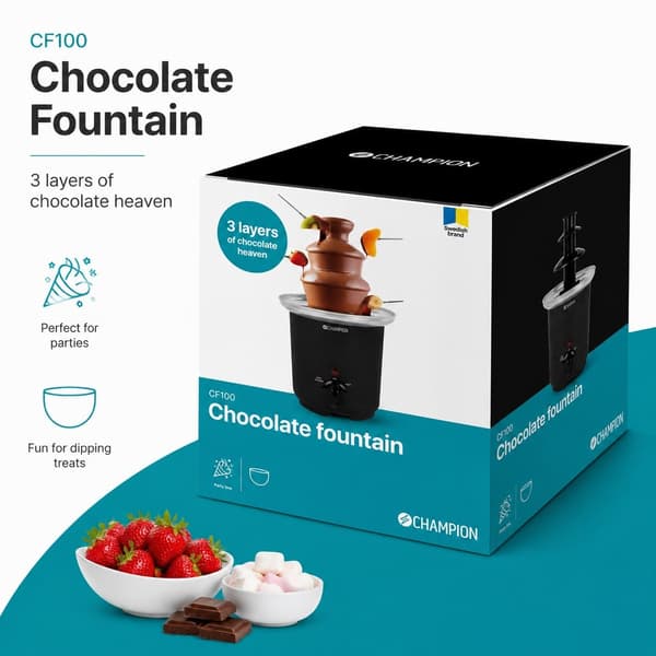 Chokoladefontæne 200g, 3-lags, skål i rustfrit stål, 90W, sort