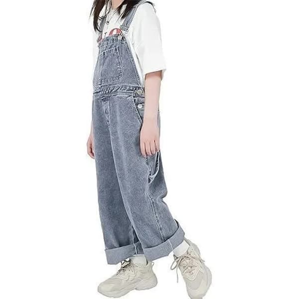Pige-denim-overalls, justerbare stropper, behagelige lange bukser til sommer forår efterår 130cm
