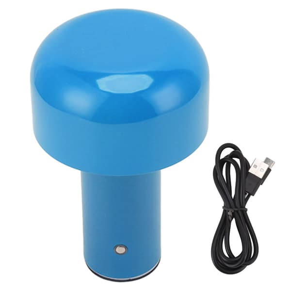 LED Skrivebordslampe, Svampedesign, Blå, Touch-kontrol, 3 Farvetemperaturer, USB-opladning, til Studie