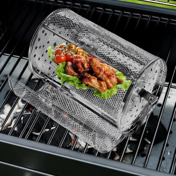 Roterende Grillkurv, Rullende Bur til BBQ, Udendørs Grilltilbehør