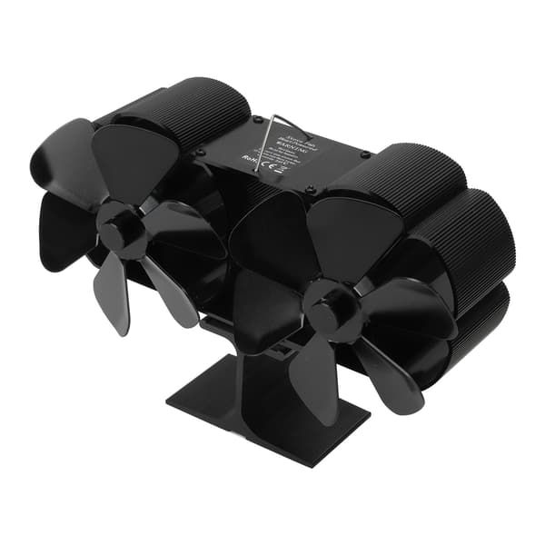 Dobbelt Hoved Pejsventilator, 6 Blade, Termisk Kraft, Sort, Brændeovnsventilator, Højtemperaturbestandig