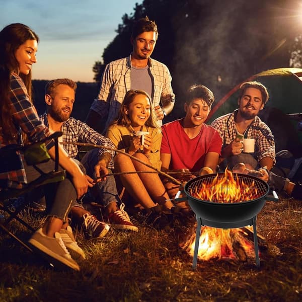 Sammenfoldeligt Bålstativ, Bærbart Madlavningsstativ i Rustfrit Stål til Udendørs BBQ Camping