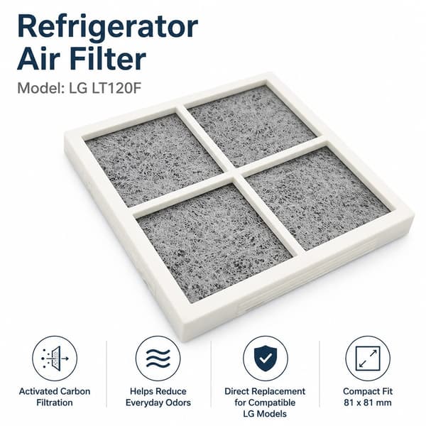 LT120F Køleskab Luftfilter Erstatning, Aktivt Kul Lugtfjernende, Grå, 81x81mm