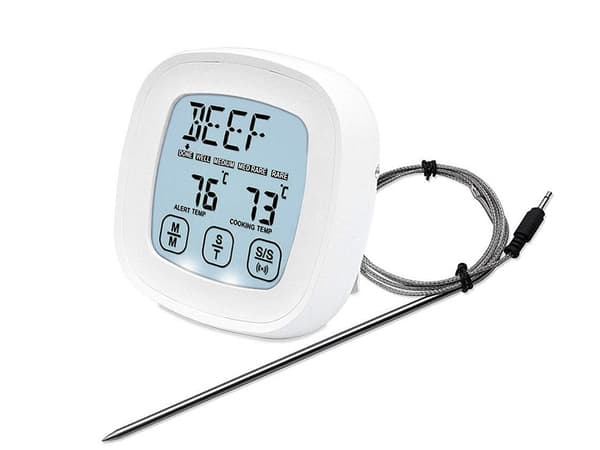 Digitalt køkkentermometer med probe, rustfrit stål, -20°C til 300°C, LCD-display Silver