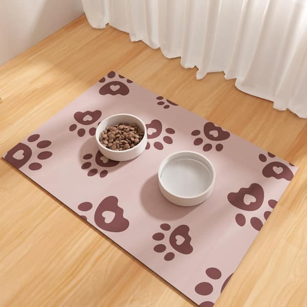 Absorberende vandtæt kæledyrsfodermåtte i gummi til hunde og katte, gulvmåtte til mad- og vandskåle. Pink 30×50 cm