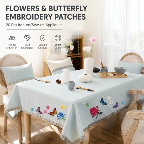 Blomster Sommerfugl Strygemærker, 20 Stk. Sy Broderi Applikation til DIY Jeans Jakker Tasker