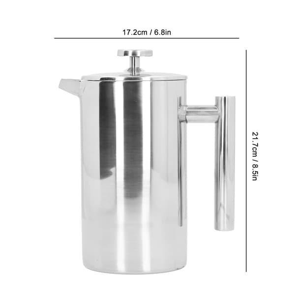 Kaffepresse i rustfrit stål, 1000 ml, dobbeltlag, håndbrygget kaffekedel