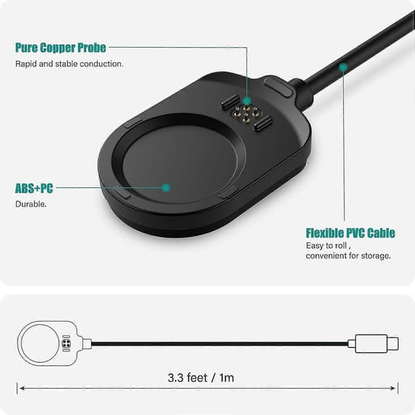 Klockladdningsdatakabel zruxe för Garmin MARQ (Gen 2), 1 m, USB-C-svart