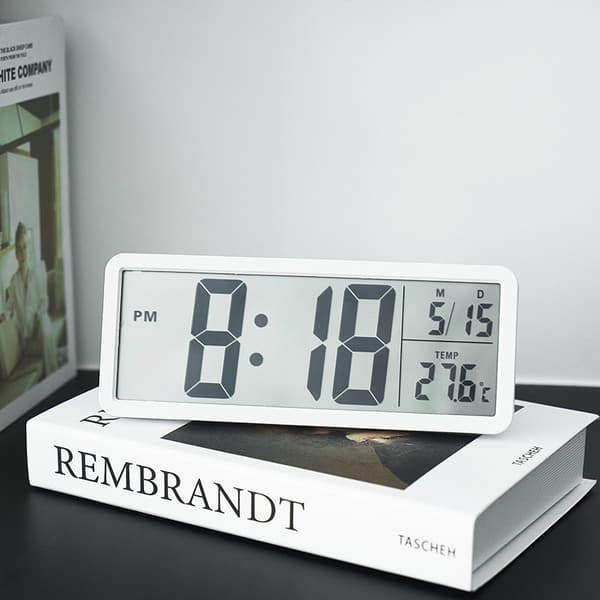 LCD-väggklocka med temperatur- och luftfuktighetsdisplay, batteridriven, vardagsrumsinredning 801tk white