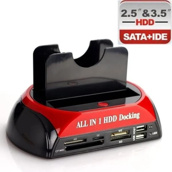 Hårddiskdockningsstation, USB eSATA, dubbla fack för 2,5\" och 3,5\" HDD, svart