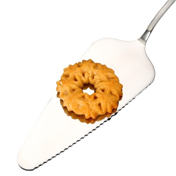 Kagekniv og pizzaspade sæt i rustfrit stål, sølv, 22,5 cm, skarpt blad, ergonomisk håndtag