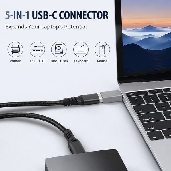 USB-C–USB 3.2 -sovitin, OTG, vaaleanharmaa, alumiini, nopea tiedonsiirto