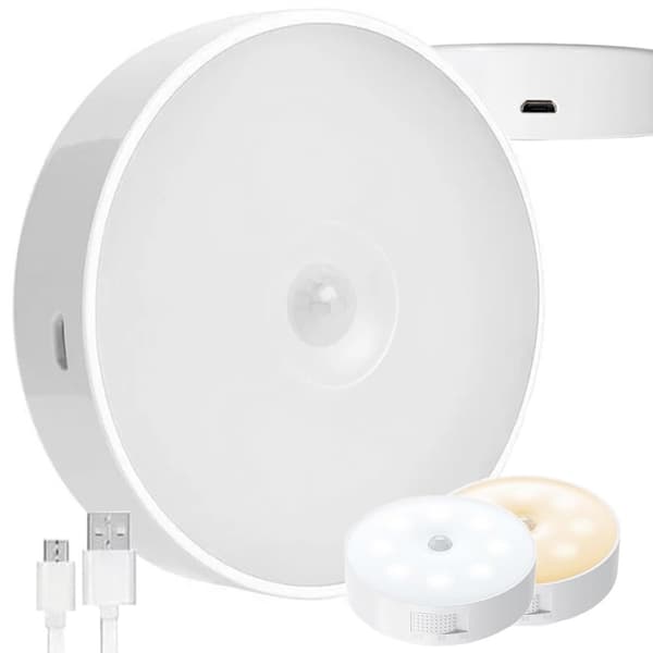 LED Natlampe med Bevægelsessensor, Skumring til Daggry, Trappelys, Genopladelig, Klæbende