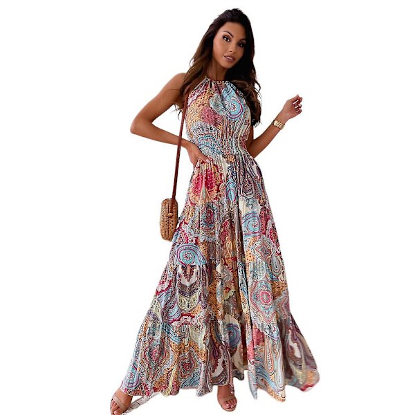 Sommar Boho Klänningar för Kvinnor Bröllopsfest Maxiklänning BLUE S