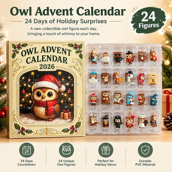 24 dager Uglefigur Blind Box Julekalender, PVC Samleobjekt Uglefigur, Nedtelling til jul 3D