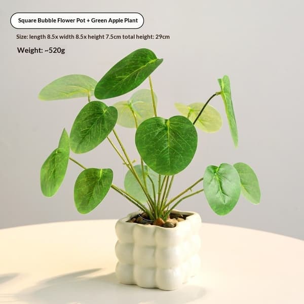 Kunstig blomsterbuket, langtidsholdbare plastikblomster, boligindretning Square Bubble Pot + Apple Leaves