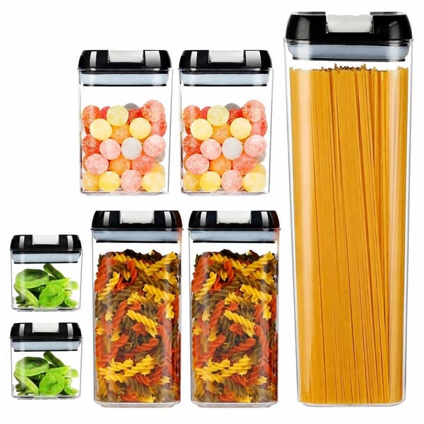 Kökburkar Set om 7, Lufttät Lås för Pasta & Torrförvaring, Klar Plast