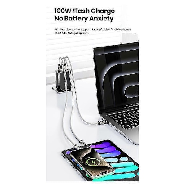 2m Type C til Type C-kabel 100W Display Mekanisk datakabel Hurtiglading USB C til USB C-kabel kompatibel med A