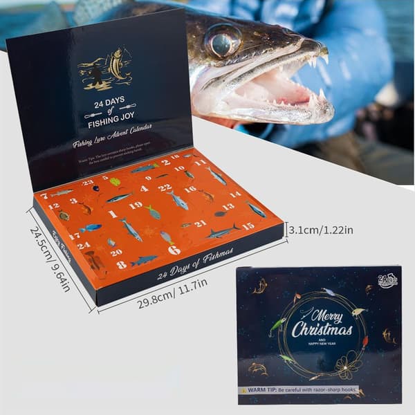 Fiskejulekalender 2025, 24-dagers nedtelling til jul med 24 sluker, gave til menn, tenåringer, gutter