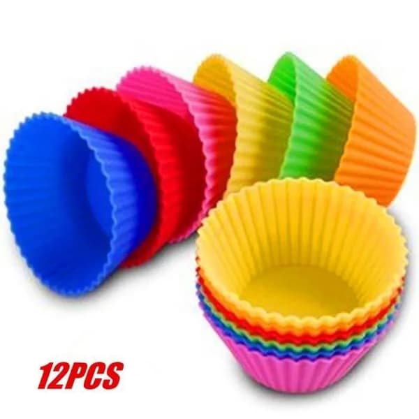 Sæt med 12 silikone muffin cupcake forme, rund kage & gelé, non-stick bageforme