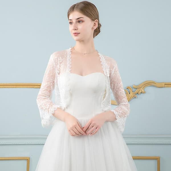 Bröllopsklänning i spets med bolero-överdel COLOR