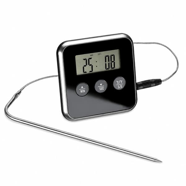 Digitalt madtermometer med probe, rustfrit stål, LCD-display, timer-alarm, -50 til 250°C