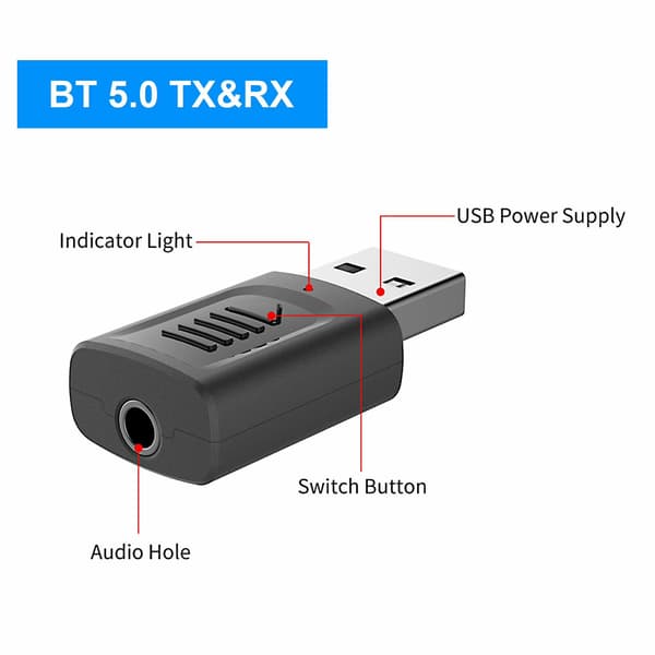 Bluetooth 5.0 Audio Transmitter/Modtager til TV, Hjemmestereo, Lav Latens