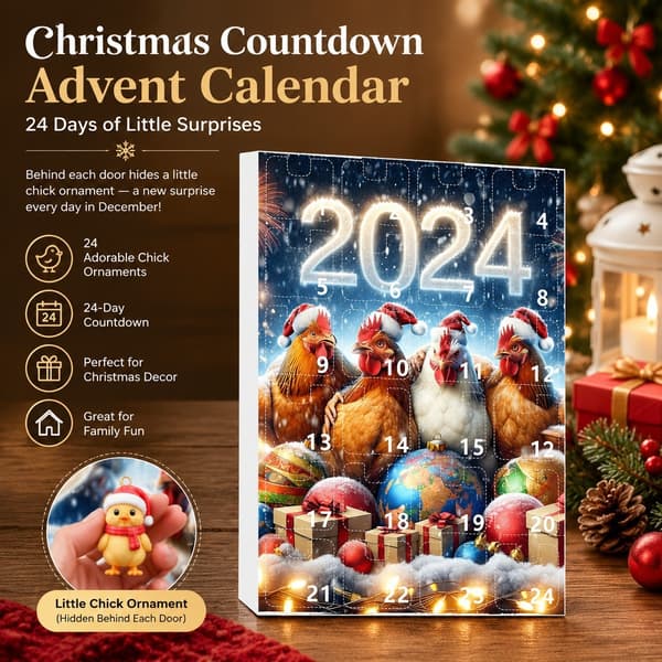 2D Akryl Kyllingpynt Adventskalender, Stil D, Nedtelling til Jul Dekorasjon