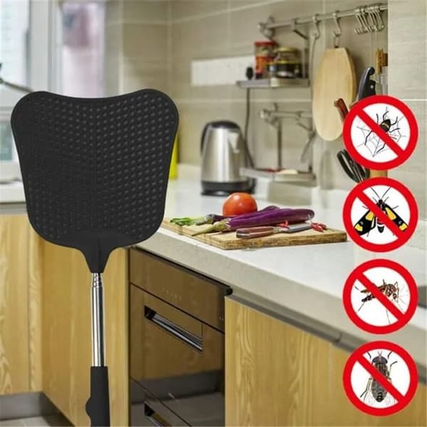 Teleskopisk fluefanger, plast med håndtak i rustfritt stål, pakke med 2