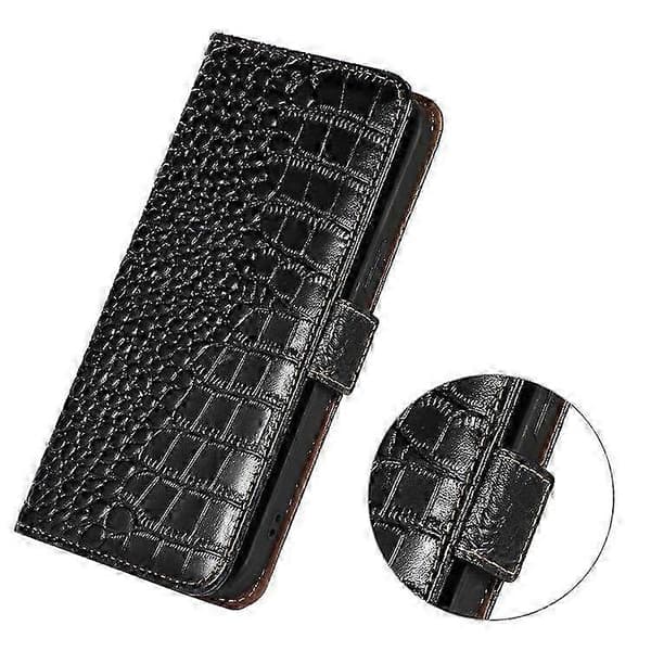 RFID Ægte Ko Læder Wallet Telefon Cover Kompatibelt med iPhone 16 Plus Cover Black