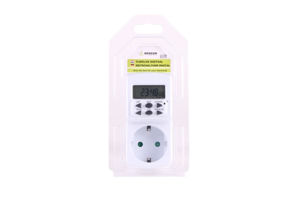 Digital timer, 230V 50Hz, 8A, nedtelling, tilfeldig, på/av, 12/24H