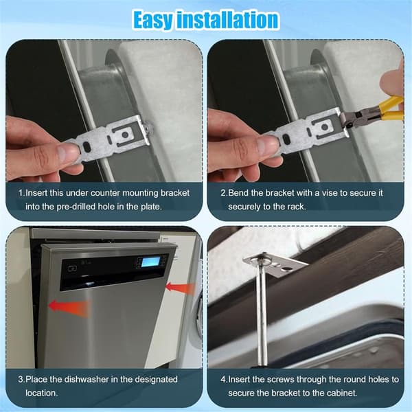 Diskmaskinsmonteringsfäste 2 st, WD01X27759 Bänkskivsinstallationsklämmor, Metall, Silver