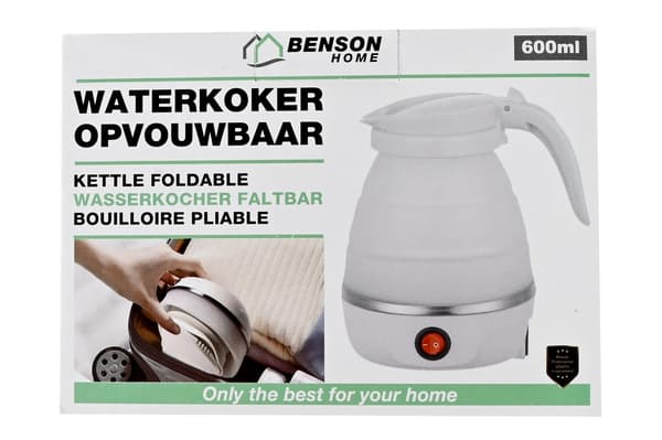 Sammenklappelig Elkedel 600ml, Bærbar Rejsevandvarmer, Silikone & Rustfrit Stål, 600W