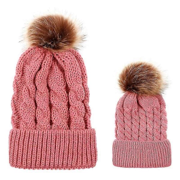 Matchende lue for foreldre og barn, mor og barn, vinterlue for ski Pink Baby
