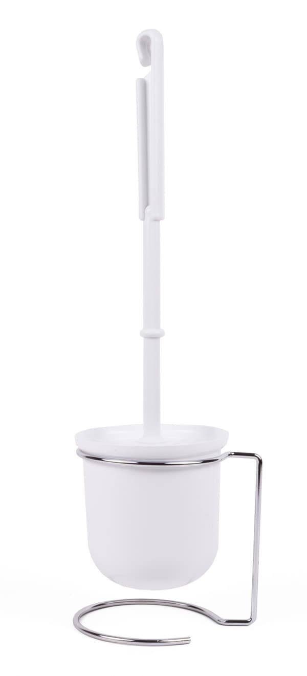 Toalettbørste med holder, hvit, metallstativ, 39 cm, baderomstilbehør
