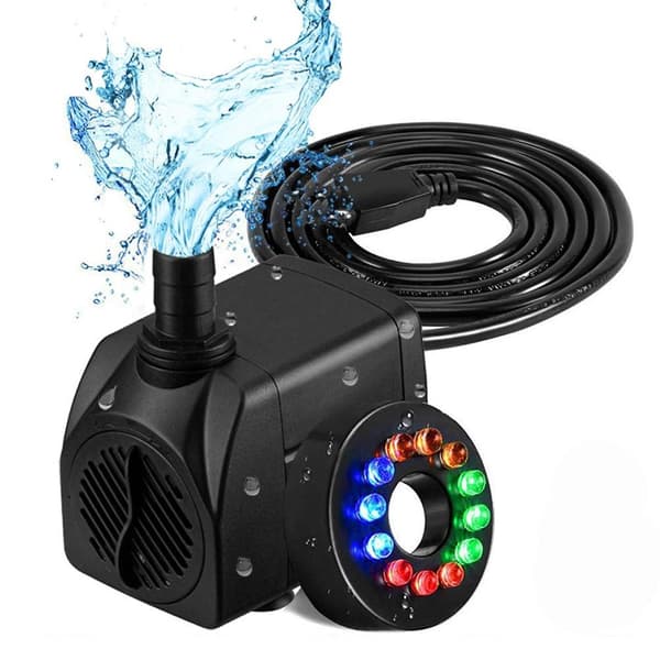 16W LED dränkbar vattenpump, tystgående fontänpump med ljus för akvarium, pool, trädgård