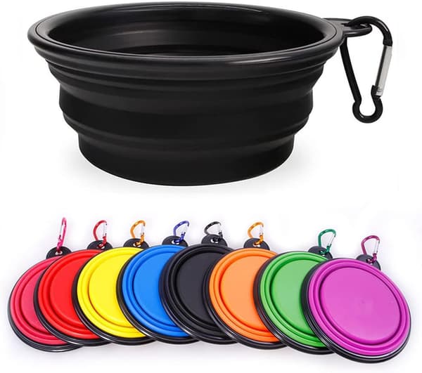 Sammenklappelig bærbar hundeskål til katte og hunde, foder- og vandskål til kæledyr med karabinhage Black Medium(650ML)