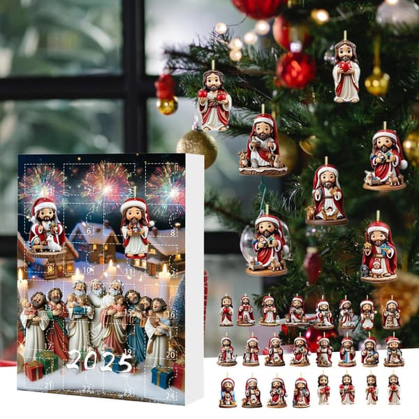 Akryl Jesus Julekalender 2025, 2D Ornament Anheng for Vindu, Bil, Hagepynt E