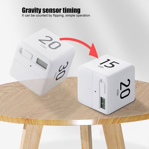 Kubisk digital timer med gravitasjonssensor, 15-60 minutter, tidsstyring for hjemmekjøkkenkontor