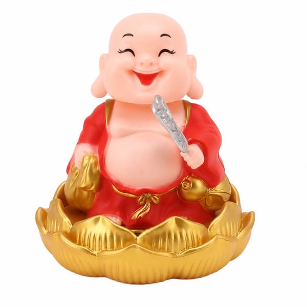 Solar Buddha-statue, rød, nikkende Maitreya bilpynt, ristehodeleke for rikdom