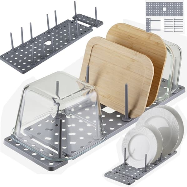 Justerbar utdragbar kökslådsorganisatör, grå, plast, pegboard-stil