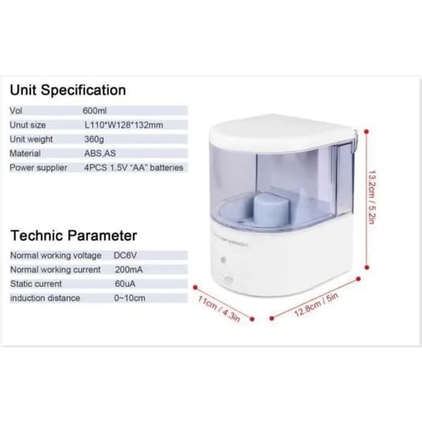 Automatisk Tvåldispenser 600ml, IR-sensor, Boosterpump, ABS, Stöldskyddslås, för Kök