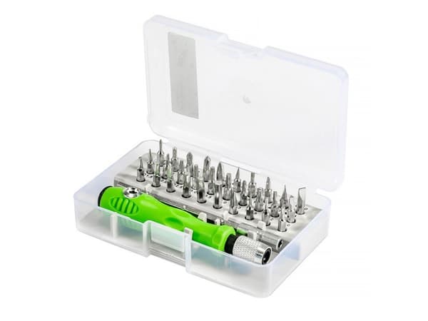 32-dele præcisionsskruetrækkersæt, grøn, Torx Phillips Hex, magnetiske bits, bærbart værktøjssæt