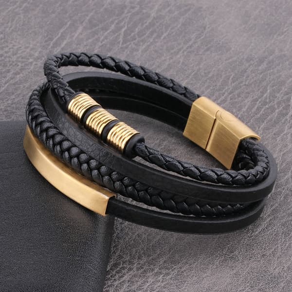 Punk Lær Tau Armbånd, Rustfritt Stål, 19 cm, Menn Kvinner