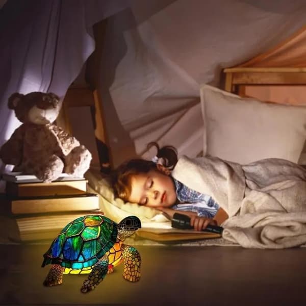 Skildpadde Glasmaleri Lampe, Natlys til Børneværelse, Børnehaveindretning-15cm