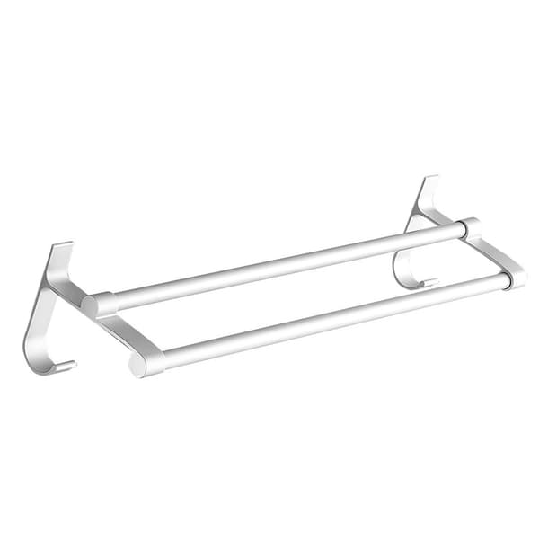Dubbel handdukshängare, aluminium, väggmonterad, silvervit, 60 cm, ingen borrning
